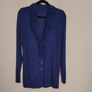 Hugo Boss Ruffled Neck Silk Cardigan Sweater Sz L Winter Essential Quiet Luxury